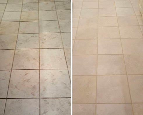 Kitchen Floor Before and After a Grout Sealing Service in Warren