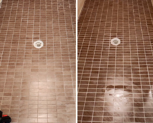 Shower Before and After a Grout Recoloring in Belle Mead, NJ 