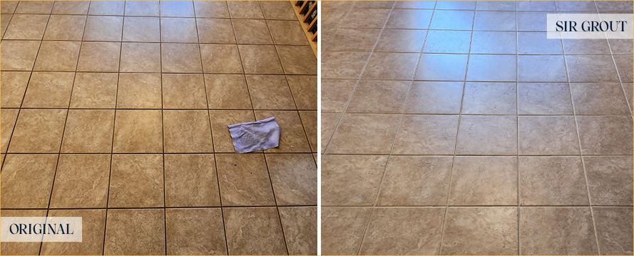 Hallway Floor Before and After a Grout Recoloring in Flemington