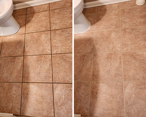 Bathroom Floor Before and After a Grout Cleaning in Warren, NJ