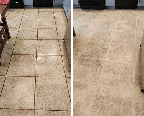 Floor Before and After a Grout Cleaning in Lebanon, NJ