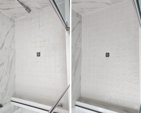 Shower Before and After a Grout Sealing in Somerset, NJ