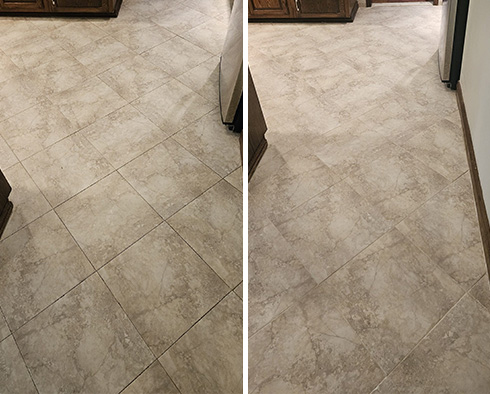 Tile Floor Before and After a Grout Sealing in Bridgewater, NJ