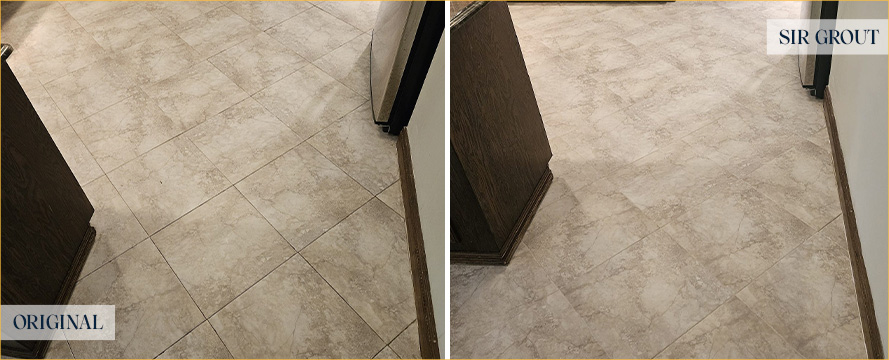 Tile Floor Before and After a Grout Sealing in Bridgewater