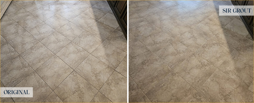 Ceramic Tile Floor Before and After a Grout Sealing in Bridgewater