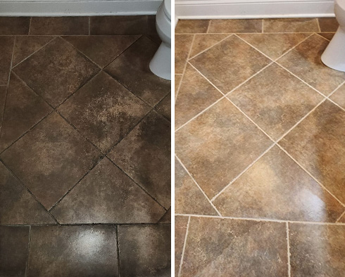 Bathroom Floor Before and After a Grout Sealing in Somerset