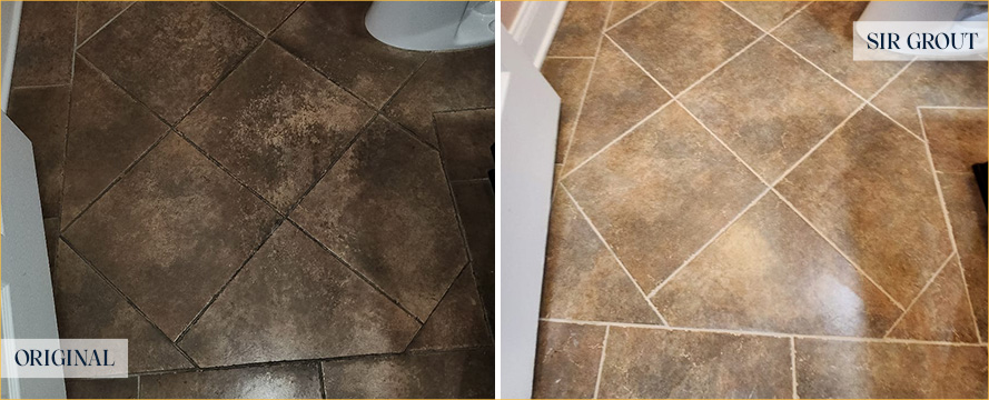 Bathroom Floor Before and After a Grout Sealing in Somerset