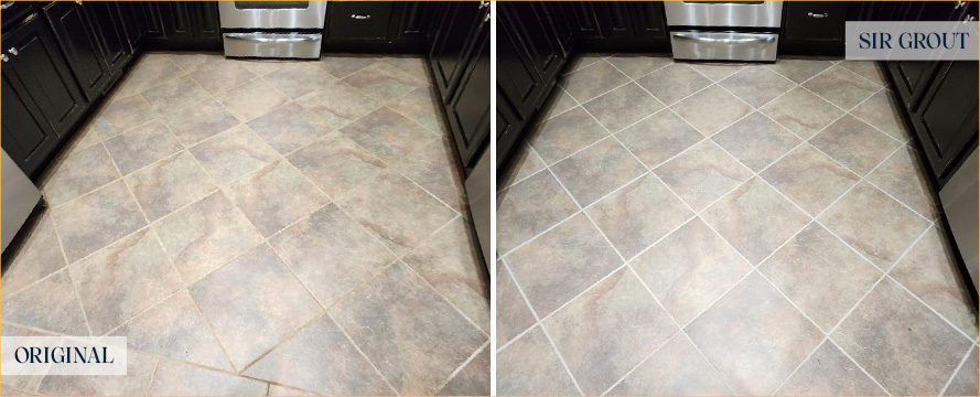 Kitchen Floor Before and After a Grout Sealing in Somerset