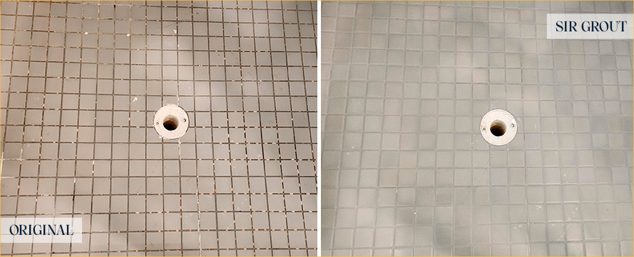 Shower Floor Before and After Our Caulking Services in Whitehouse Station