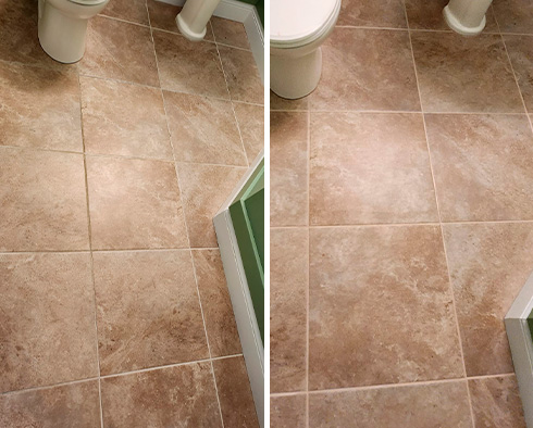 Tile Floor Before and After a Grout Sealing in Flemington