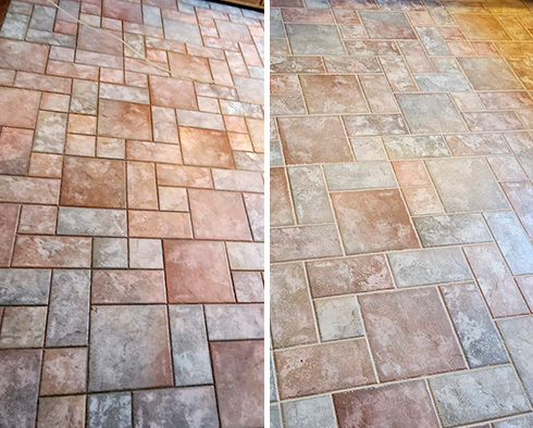 Kitchen Floor Before and After a Tile Cleaning in Somerset