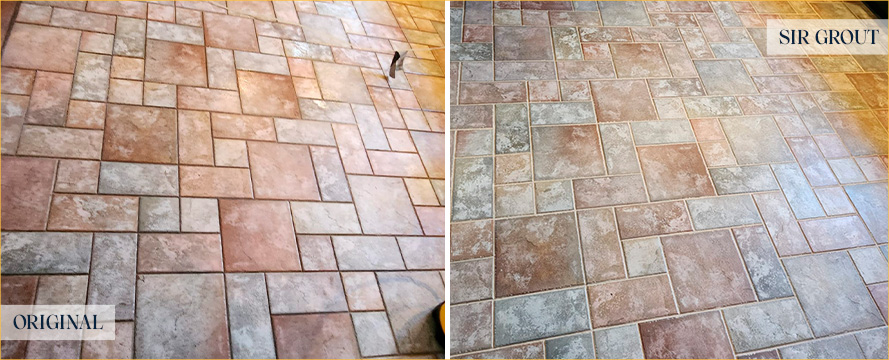 Kitchen Floor Before and After a Tile Cleaning in Somerset