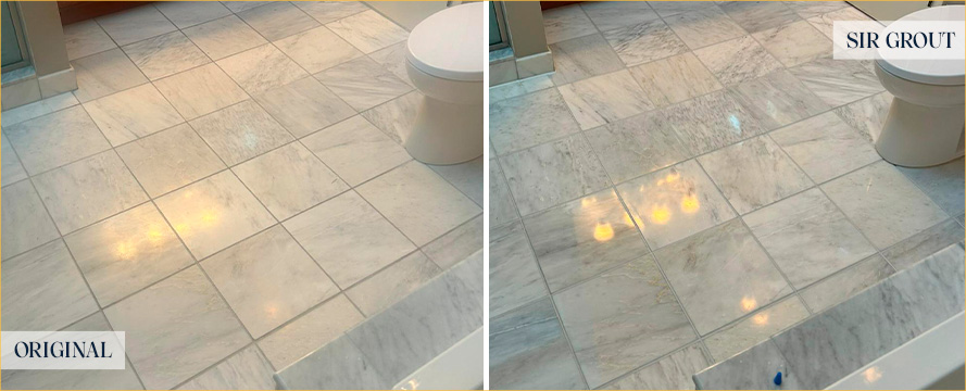 Bathroom Floor Before and After a Stone Polishing in Flemington